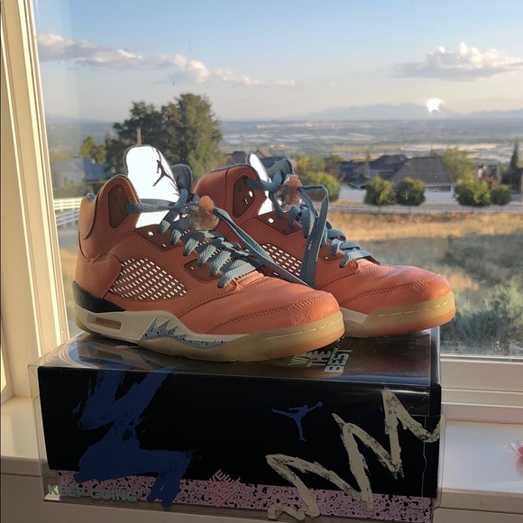 Jordan 5 Retro Orange and Blue Sneakers - Picture 1 of 5